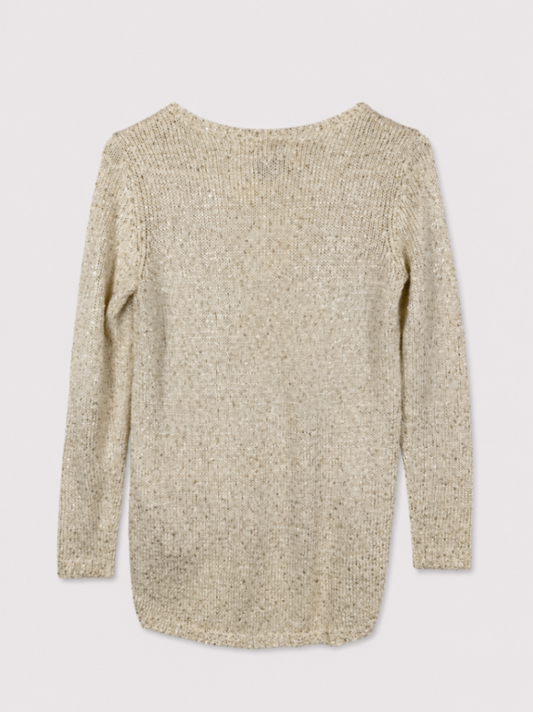 Zara Knit Sweater S Beige with gold sequins