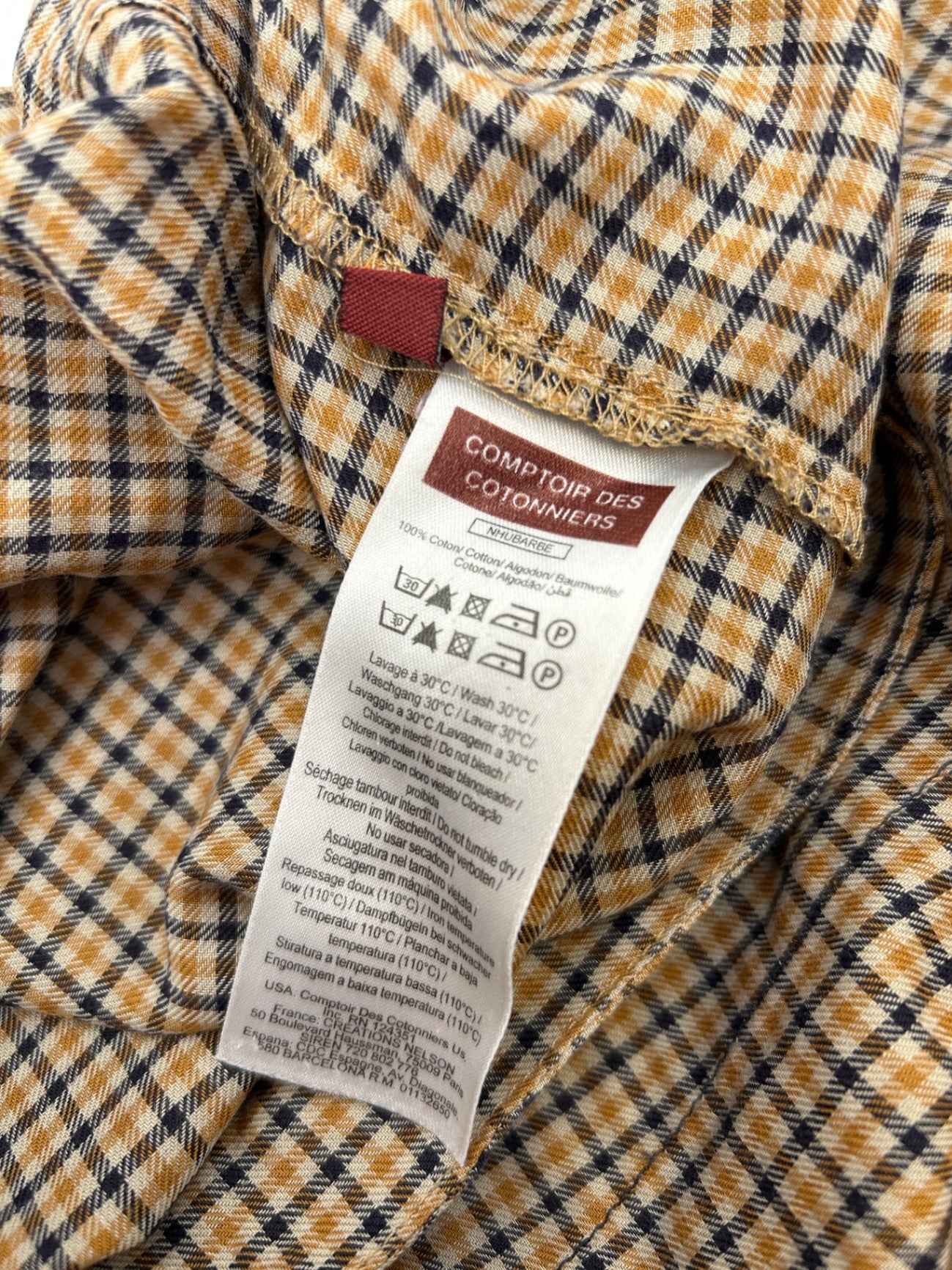 Comptoir des Cotonniers Dress Beige with a checkered pattern of black and red lines