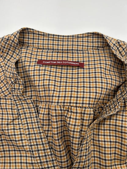 Comptoir des Cotonniers Dress Beige with a checkered pattern of black and red lines