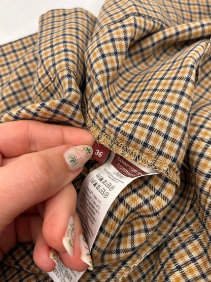 Comptoir des Cotonniers Dress Beige with a checkered pattern of black and red lines