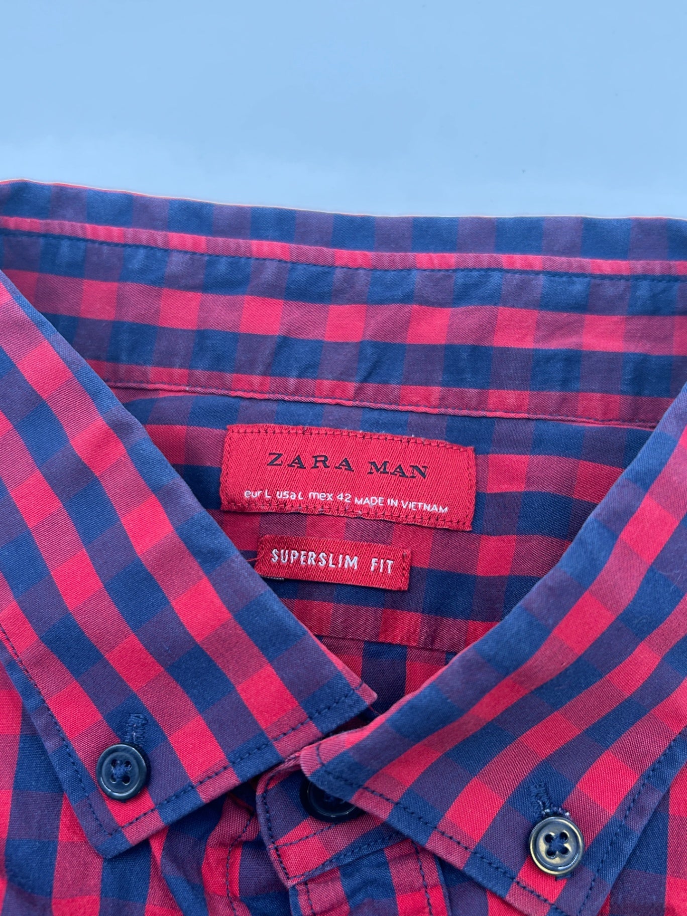 Zara Man Shirt Red and navy blue L