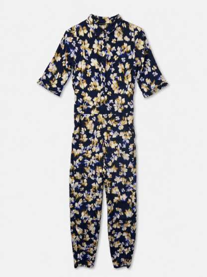 Atmosphere Jumpsuit 32 Navy blue with white and khaki pattern