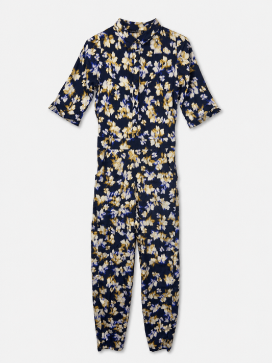 Atmosphere Jumpsuit 32 Navy blue with white and khaki pattern