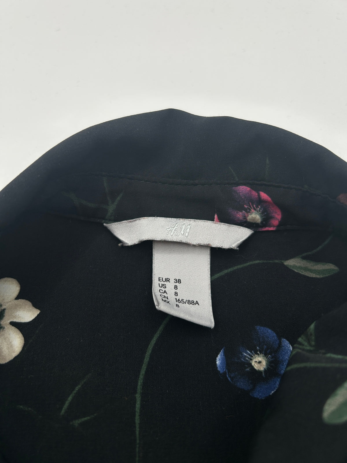 H&M Shirt 38 Black with floral pattern (pink, white, blue, green)