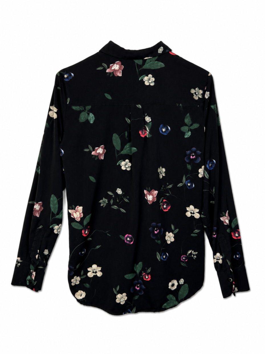 H&M Shirt 38 Black with floral pattern (pink, white, blue, green)