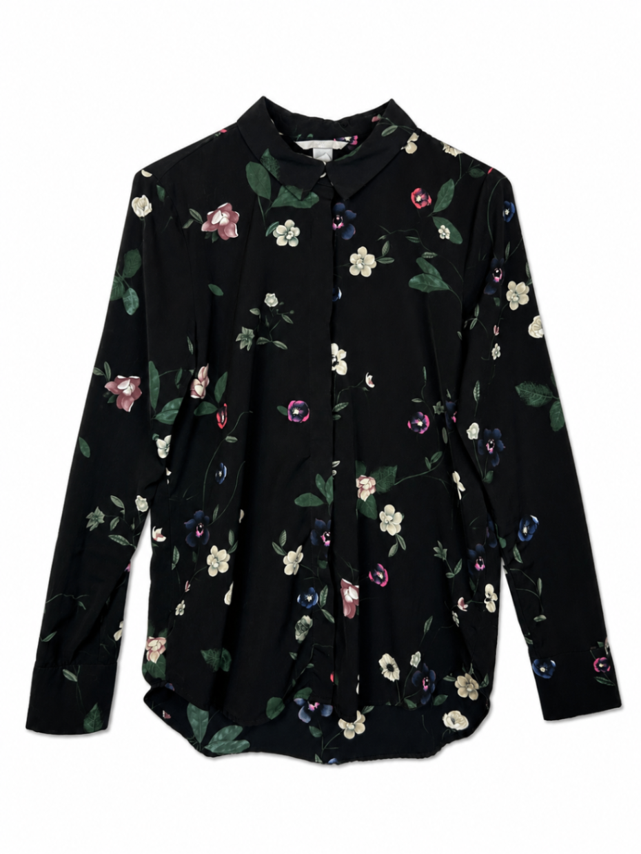 H&M Shirt 38 Black with floral pattern (pink, white, blue, green)