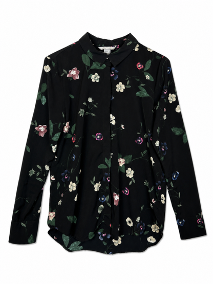 H&M Shirt 38 Black with floral pattern (pink, white, blue, green)