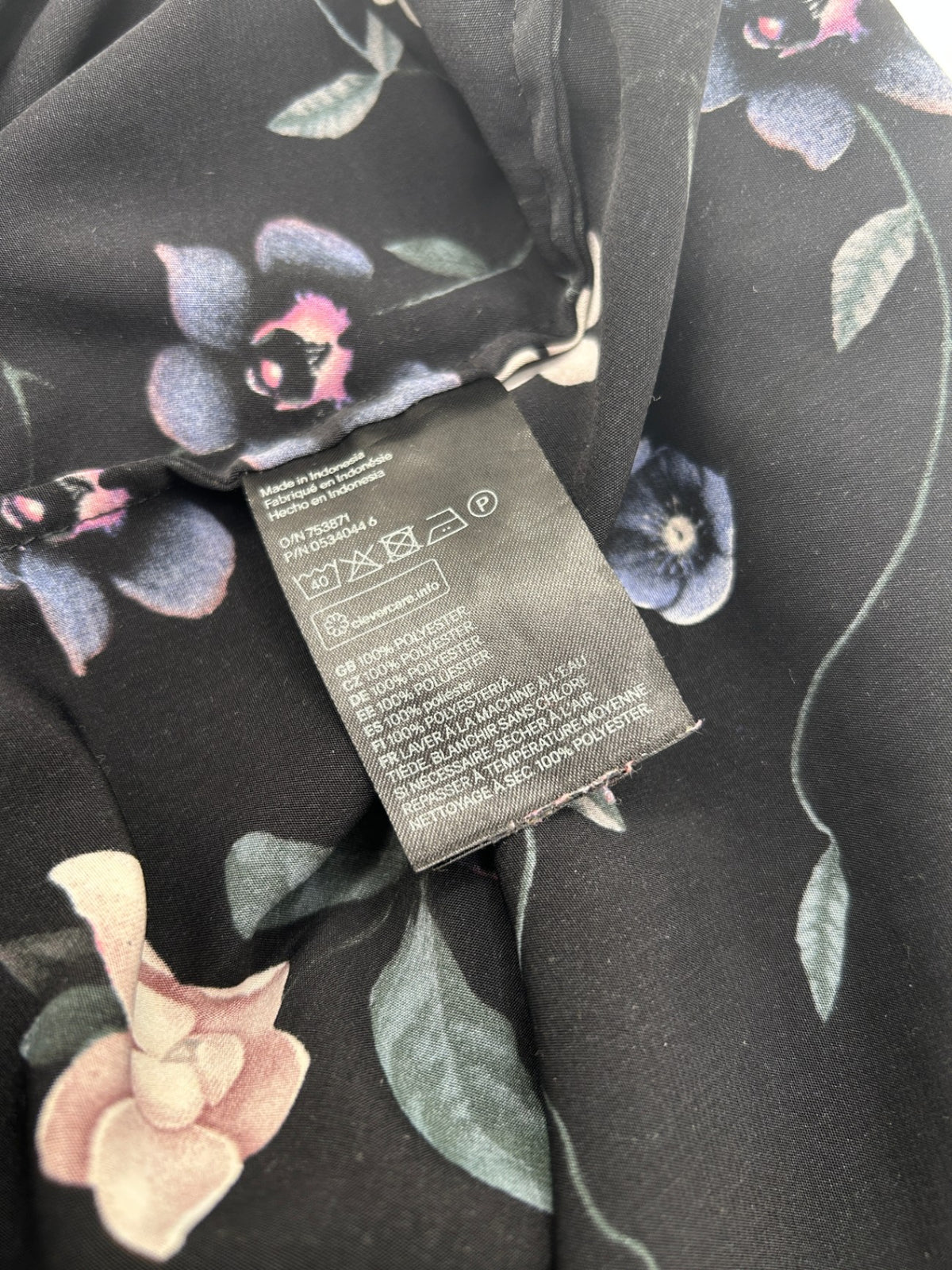H&M Shirt 38 Black with floral pattern (pink, white, blue, green)