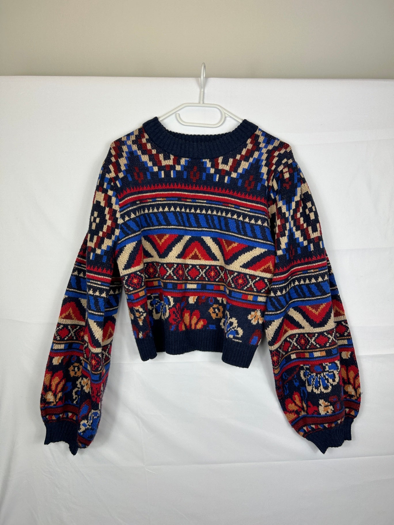 Farm Rio Sweater M Navy, Red, Beige, Blue