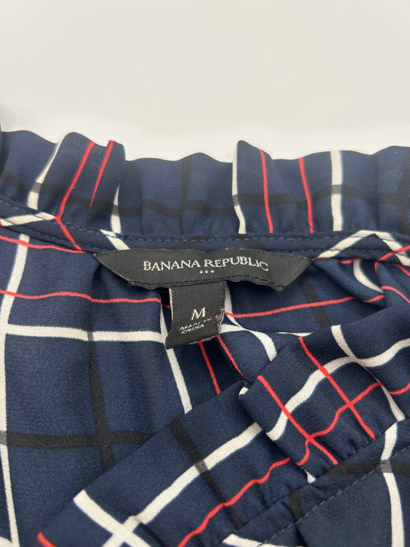 Banana Republic M Navy blue with red and white checkered pattern