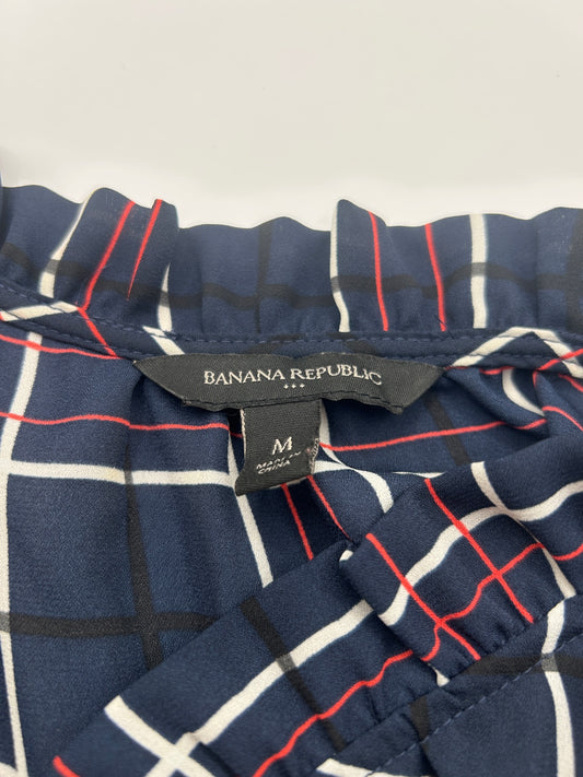 Banana Republic M Navy blue with red and white checkered pattern