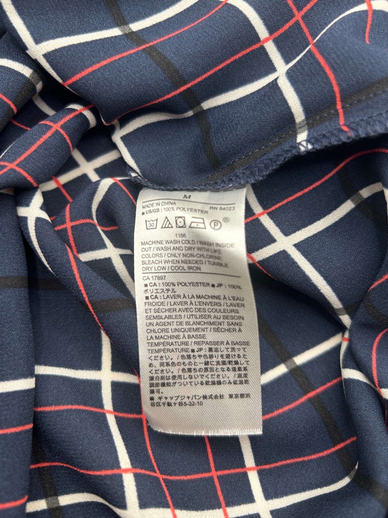 Banana Republic M Navy blue with red and white checkered pattern