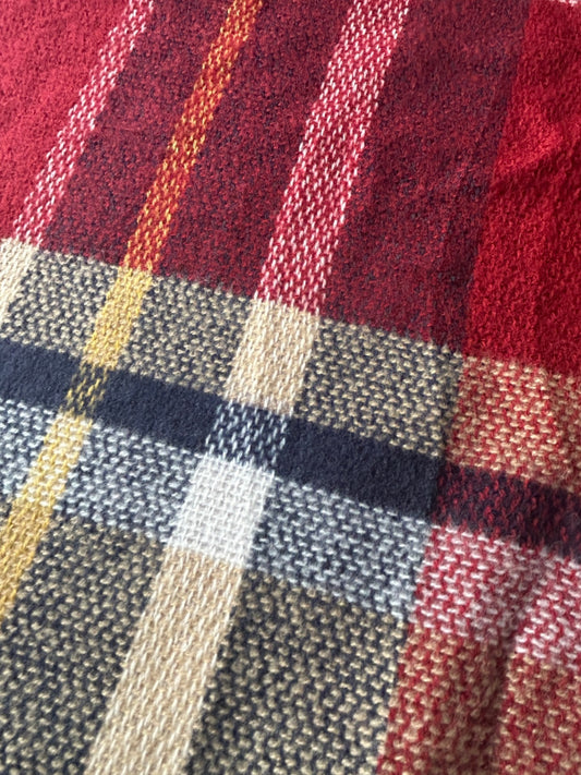 Knit Plaid Scarf Red, black, white, yellow