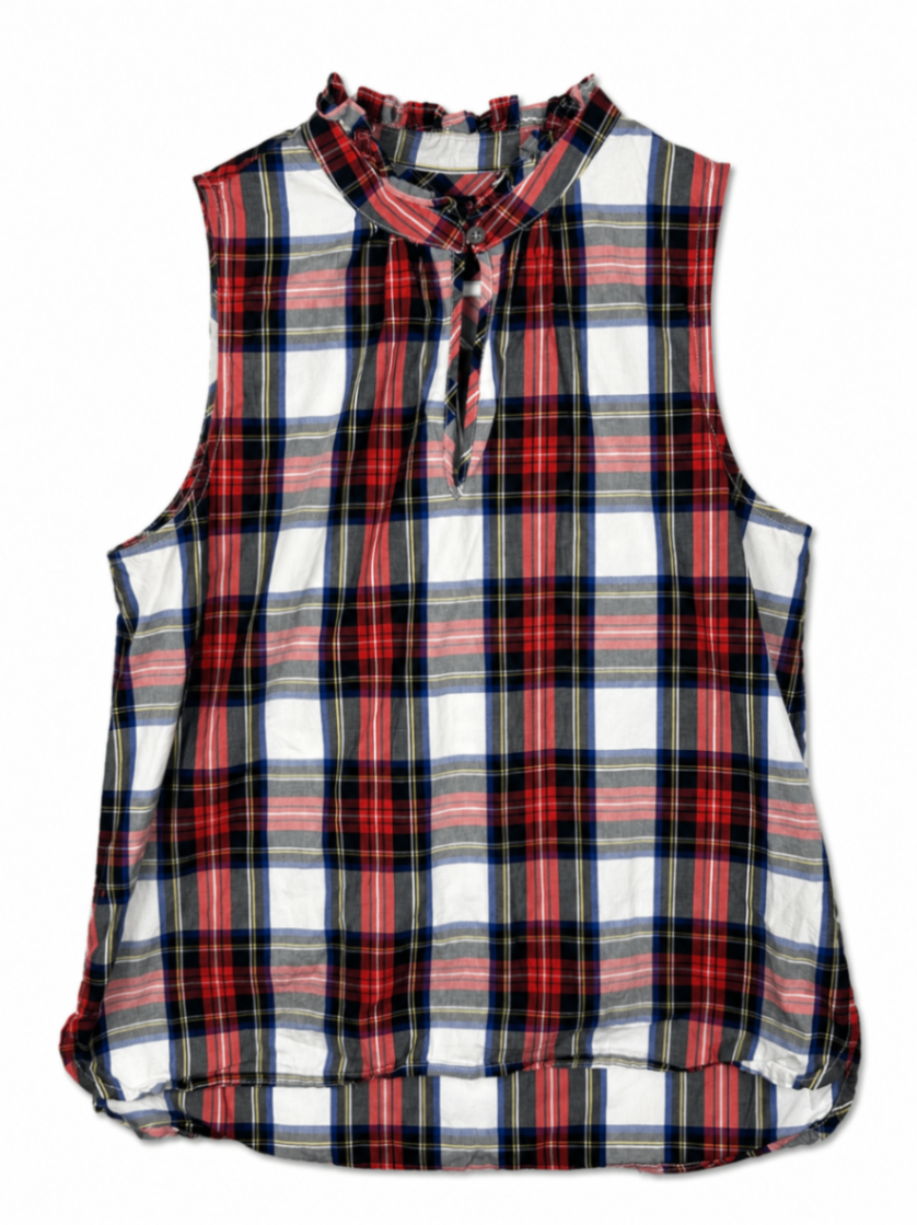 J.Crew Tank Top 6 Navy blue with red, yellow, and white plaid pattern