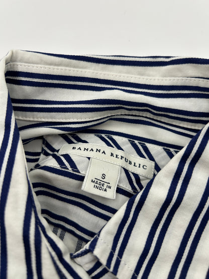 Banana Republic S White with navy blue stripes