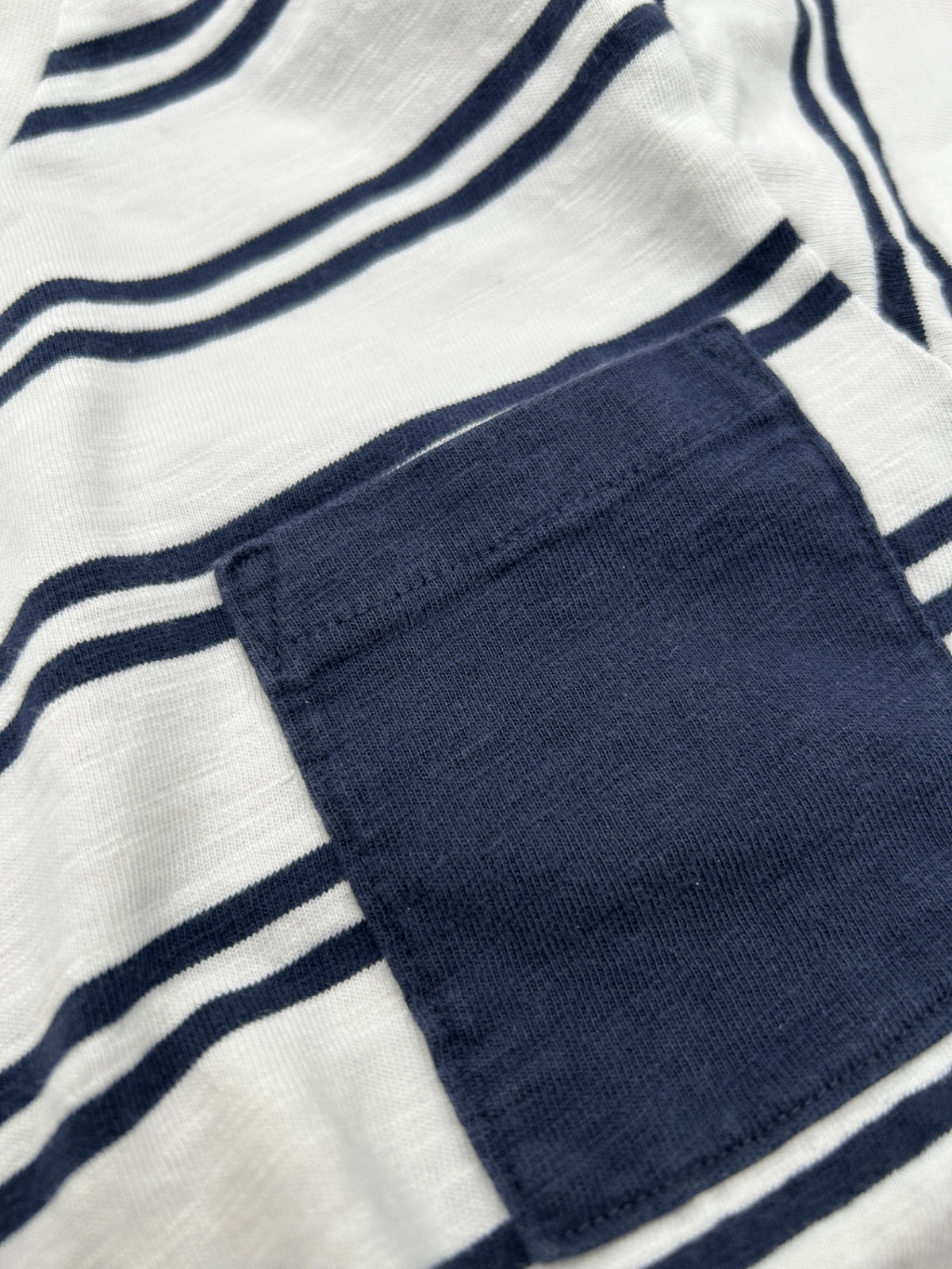 Polarn O. Pyret T-Shirt 110 White with Navy Blue Stripes