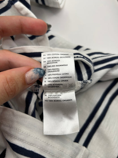 Polarn O. Pyret T-Shirt 110 White with Navy Blue Stripes