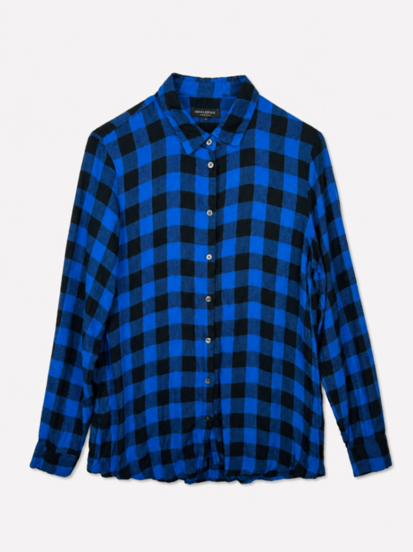 Banana Republic Shirt S Blue and black checkered pattern