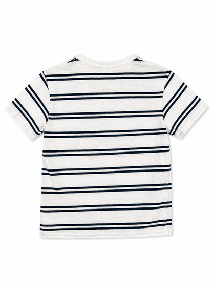 Polarn O. Pyret T-Shirt 110 White with Navy Blue Stripes
