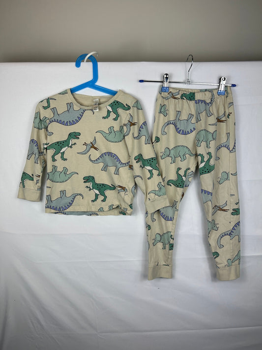Lindex Pajamas 110 Beige with multicolor dinosaur print