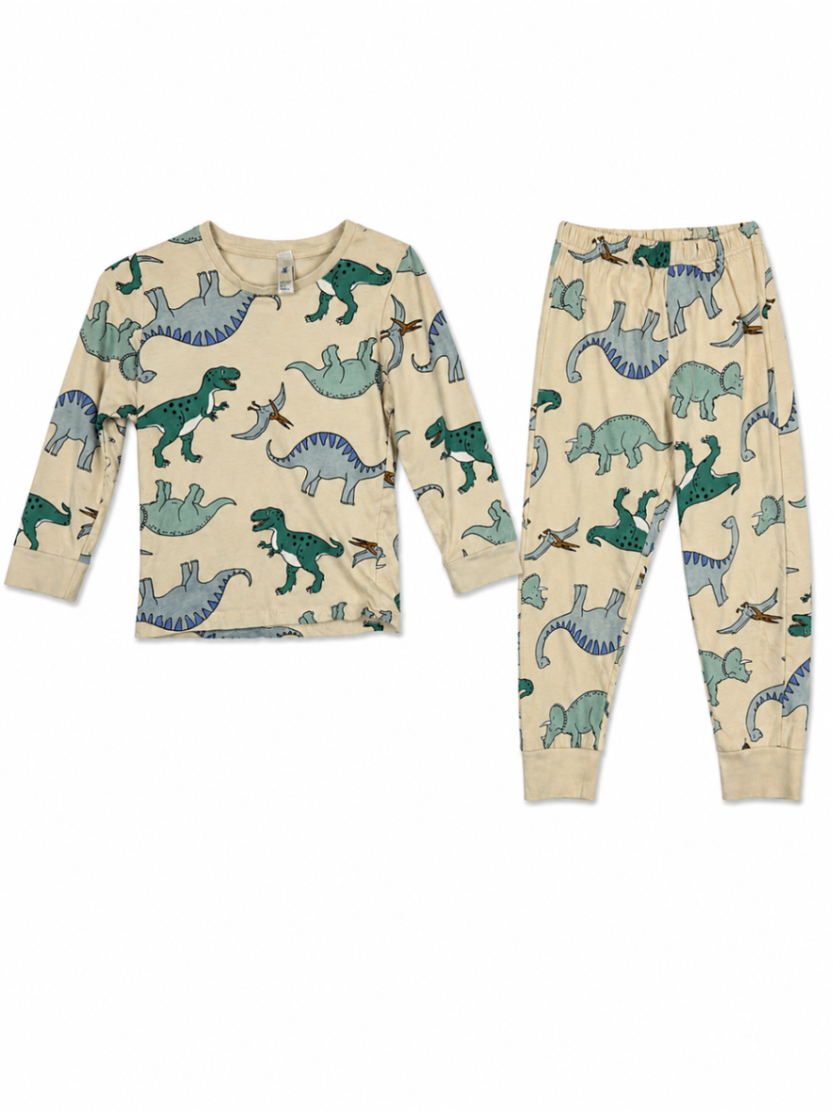 Lindex Pajamas 110 Beige with multicolor dinosaur print