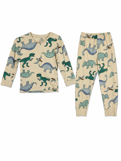 Lindex Pajamas 110 Beige with multicolor dinosaur print