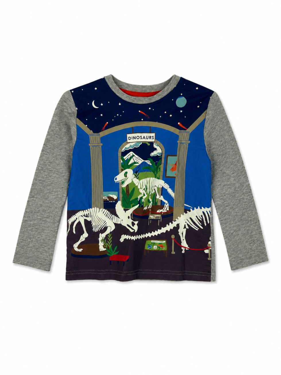 MiniBoden Long Sleeve T-Shirt 110 Gray/Multicolor
