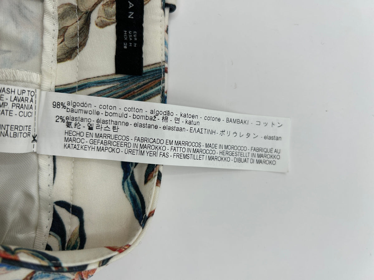 Zara Woman Pants M Cream with multicolor floral pattern
