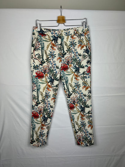 Zara Woman Pants M Cream with multicolor floral pattern