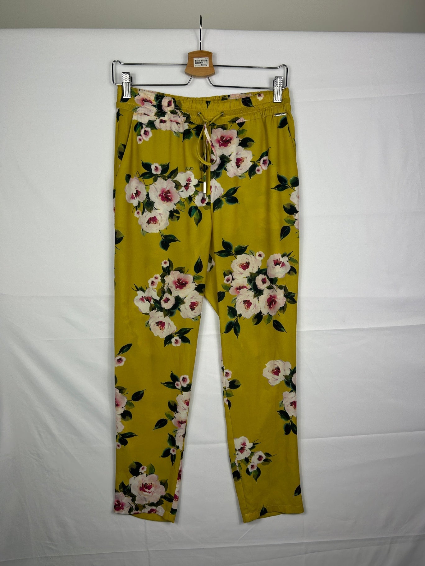LIU JO Pants 40 Yellow with floral pattern