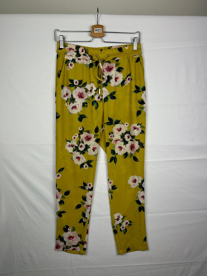 LIU JO Pants 40 Yellow with floral pattern