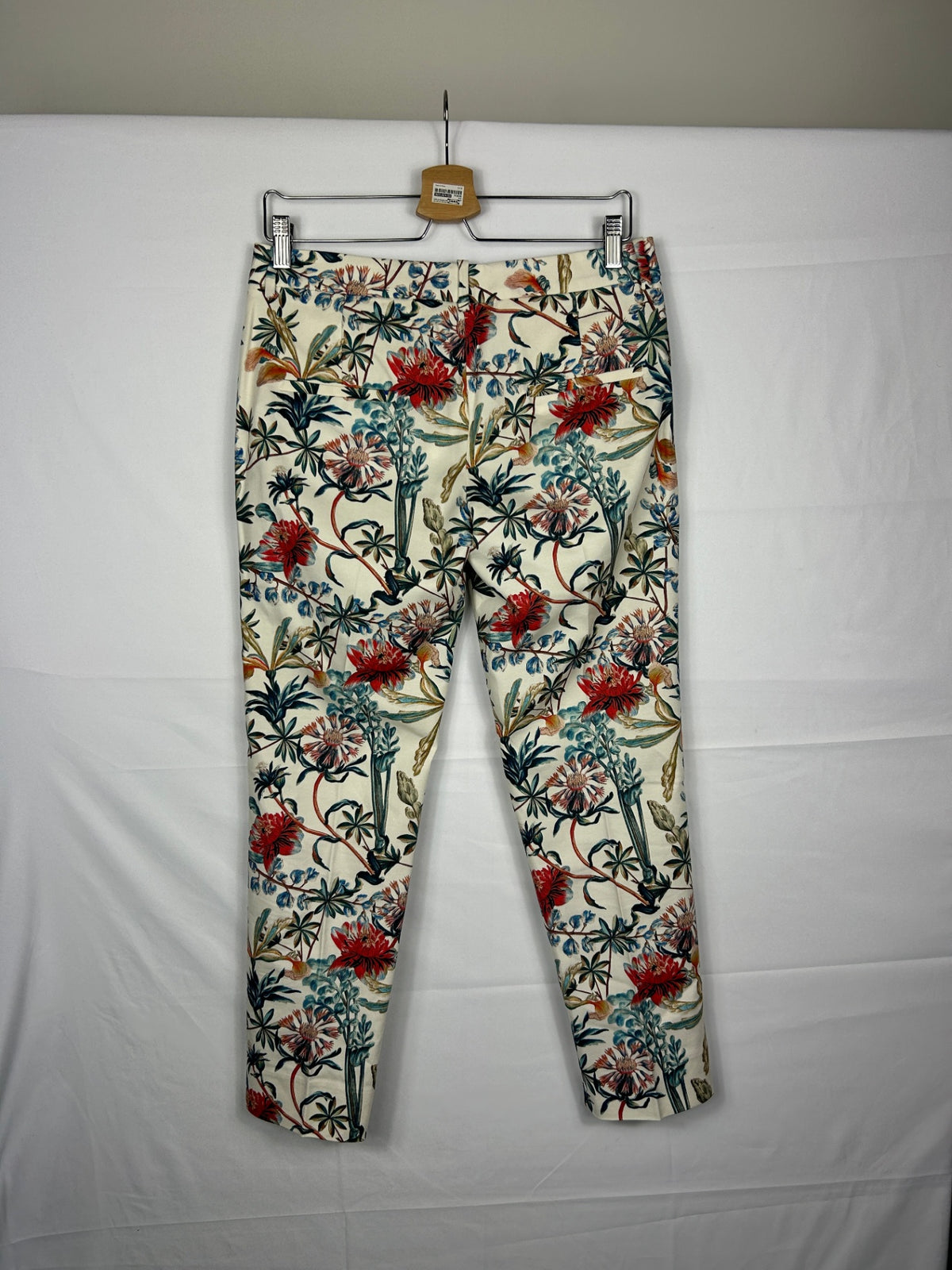 Zara Woman Pants M Cream with multicolor floral pattern