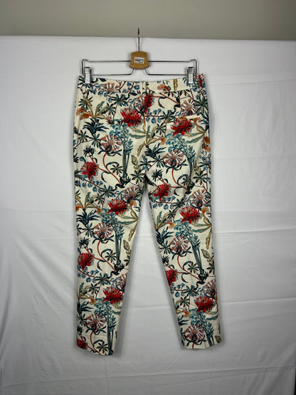 Zara Woman Pants M Cream with multicolor floral pattern
