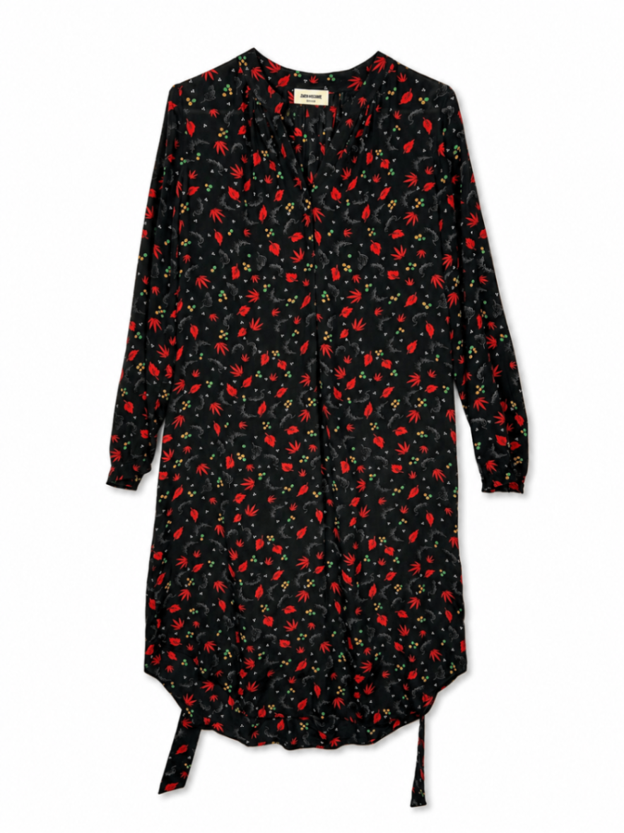 Zadig & Voltaire Dress S Black with red and multicolored pattern
