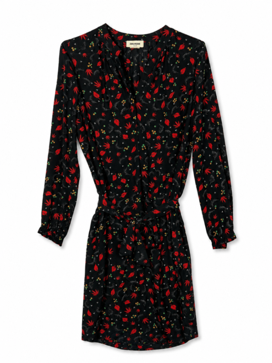 Zadig & Voltaire Dress S Black with red and multicolored pattern