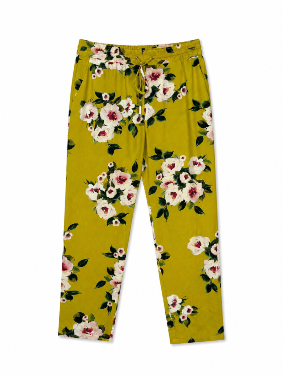 LIU JO Pants 40 Yellow with floral pattern