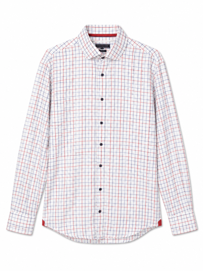 Tommy Hilfiger Shirt 42 16 1/2 White with red and blue checkered pattern