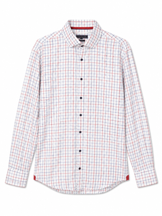 Tommy Hilfiger Shirt 42 16 1/2 White with red and blue checkered pattern