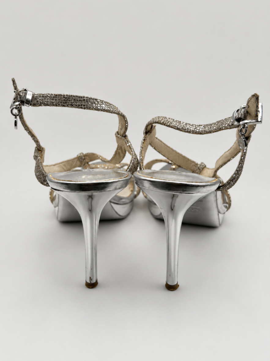Michael Kors Heeled Sandals 9M Silver and metallic taupe