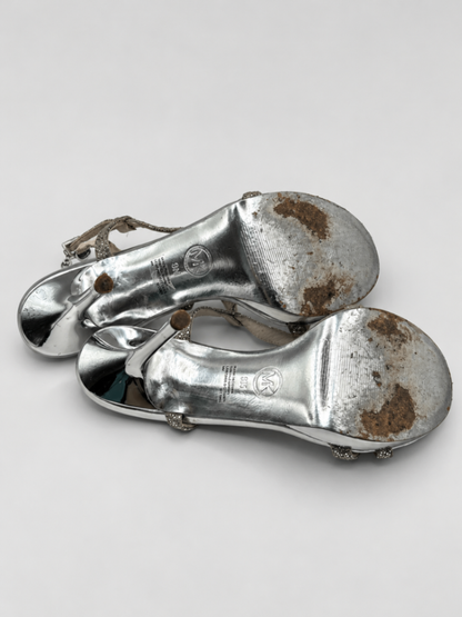 Michael Kors Heeled Sandals 9M Silver and metallic taupe