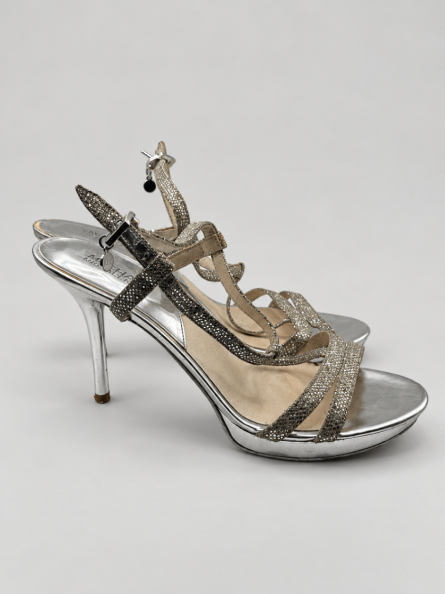 Michael Kors Heeled Sandals 9M Silver and metallic taupe