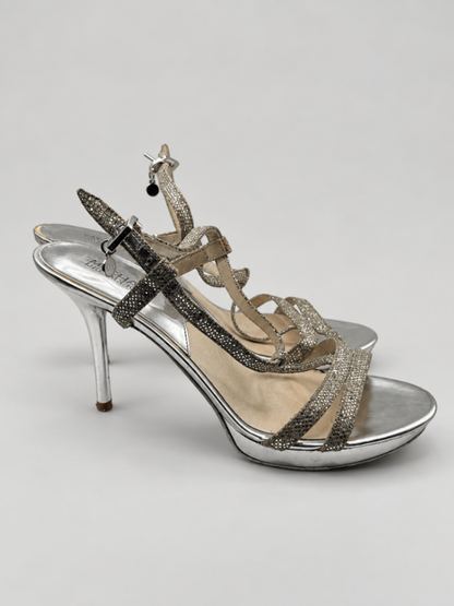 Michael Kors Heeled Sandals 9M Silver and metallic taupe