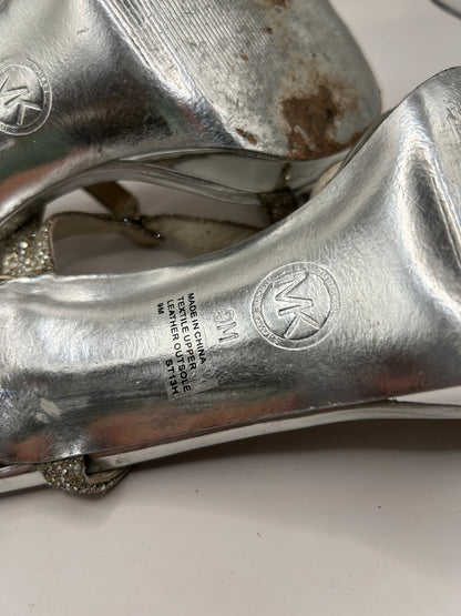 Michael Kors Heeled Sandals 9M Silver and metallic taupe