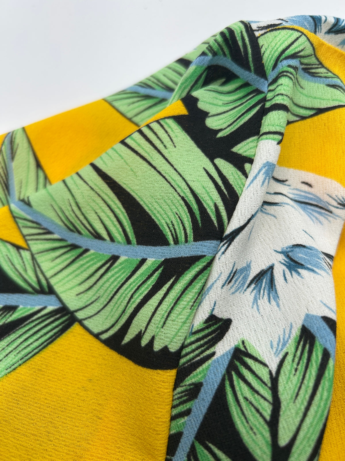 Tenki Dress ML Mustard yellow with green and white floral print
