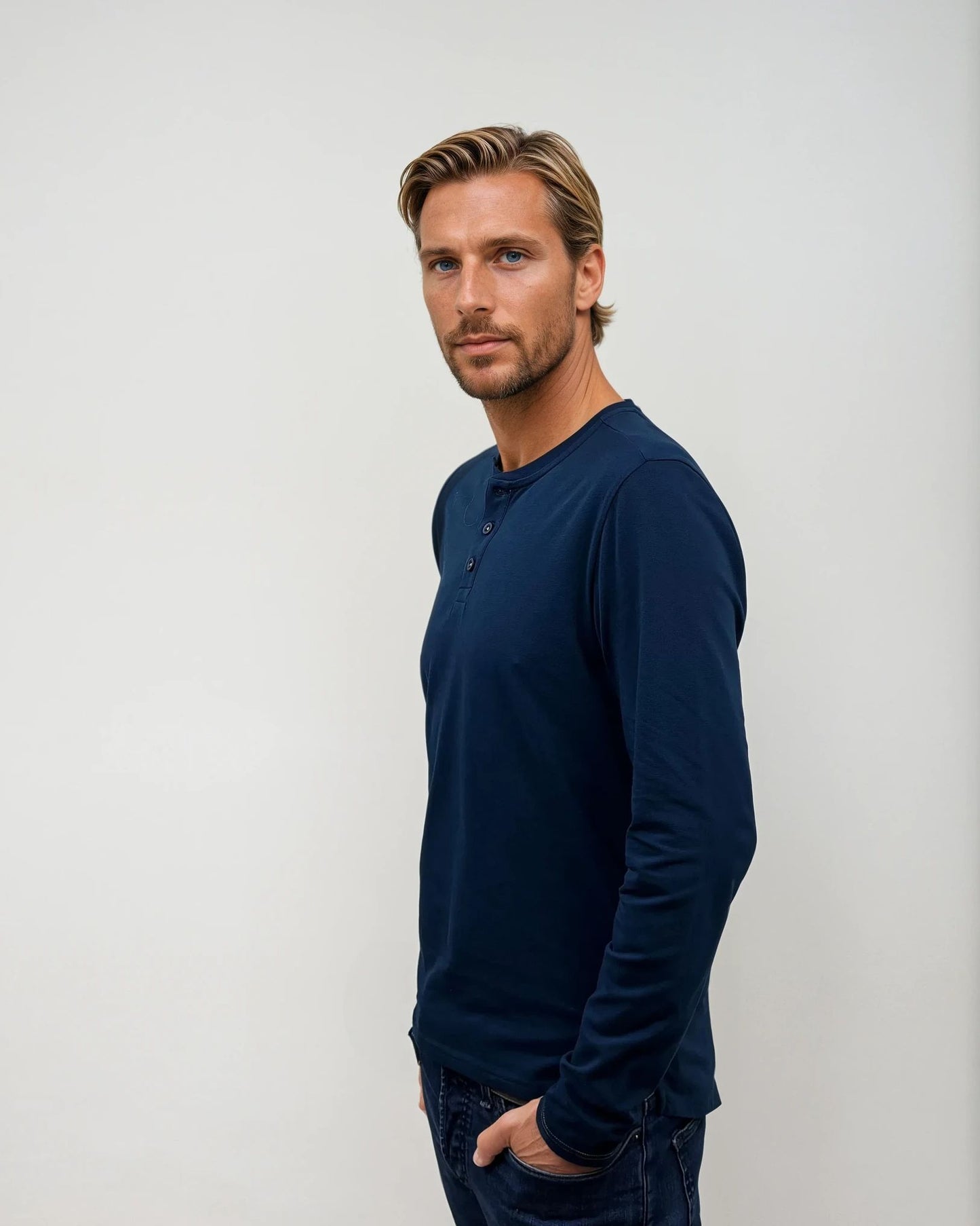 Circlo Timeless Henley - Cotton Blend with Honeycomb Detail